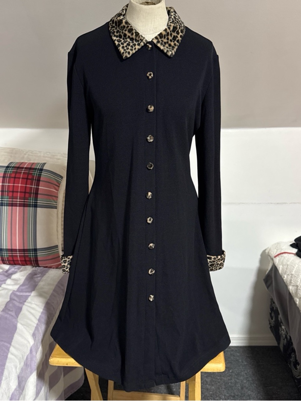 Black collared button up dress